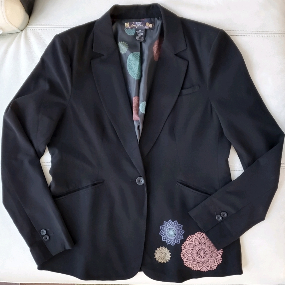 Desigual Black Blazer with Colorful Mandala Accents